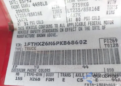 1993 Ford F250 из США, поврежденный, VIN 1FTHX26M6PKB68602